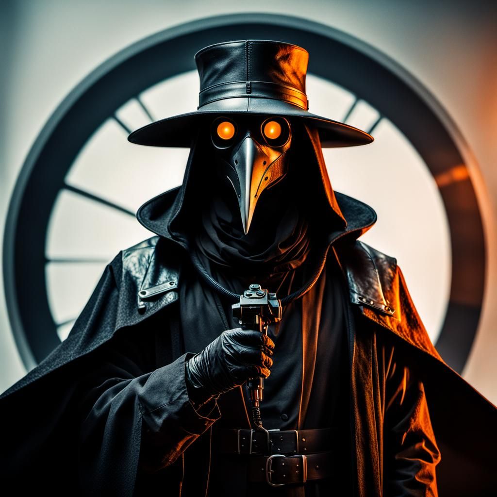 Cyberpunk Plague Doctor Portrait in Orange Light