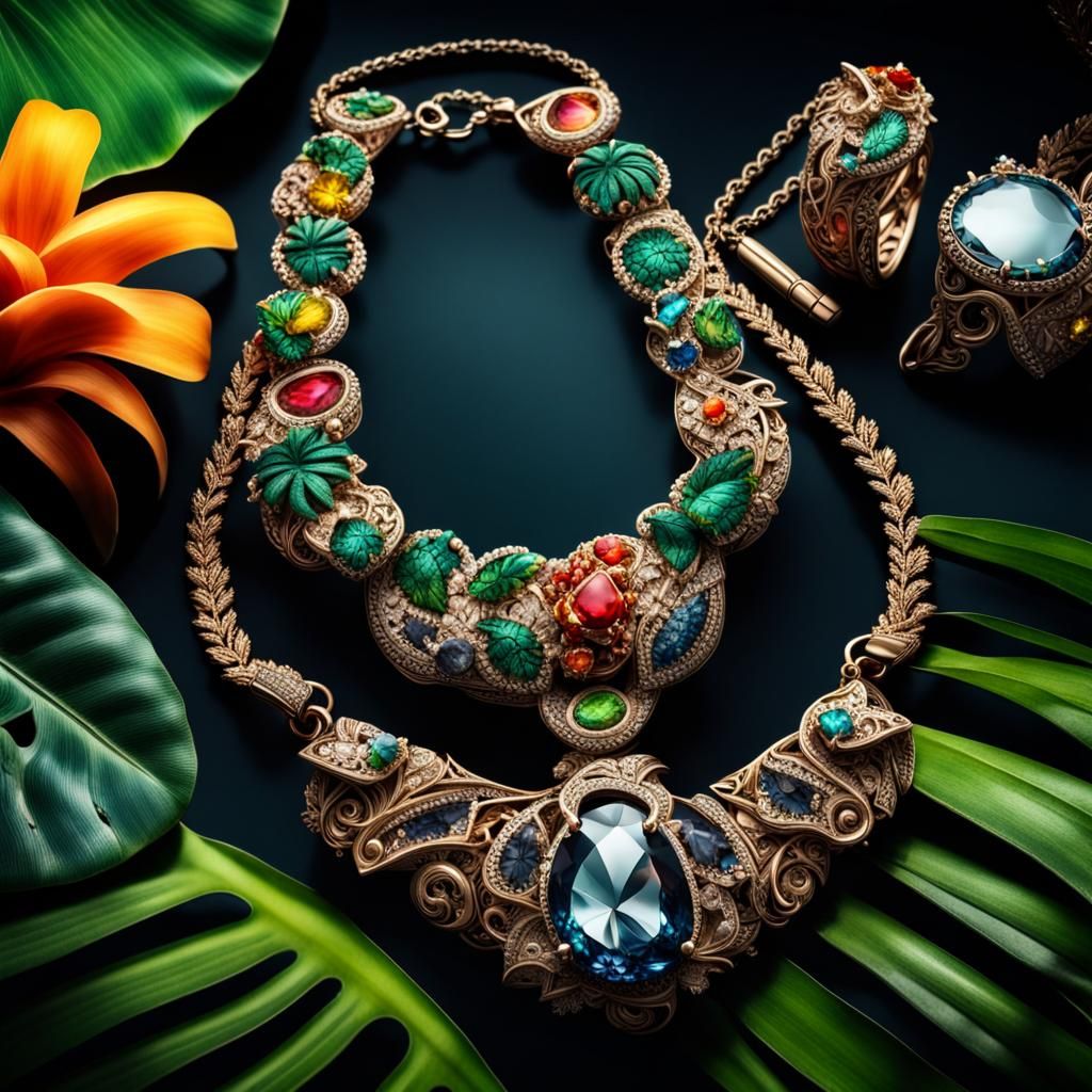 Tropical Gemstone Jewelry in Hyperrealistic Style