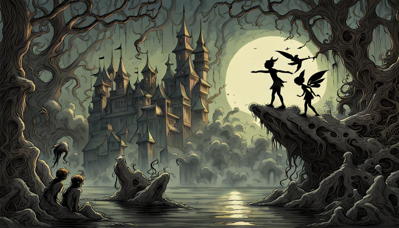 Dark Peter Pan and Tinkerbell Illustration