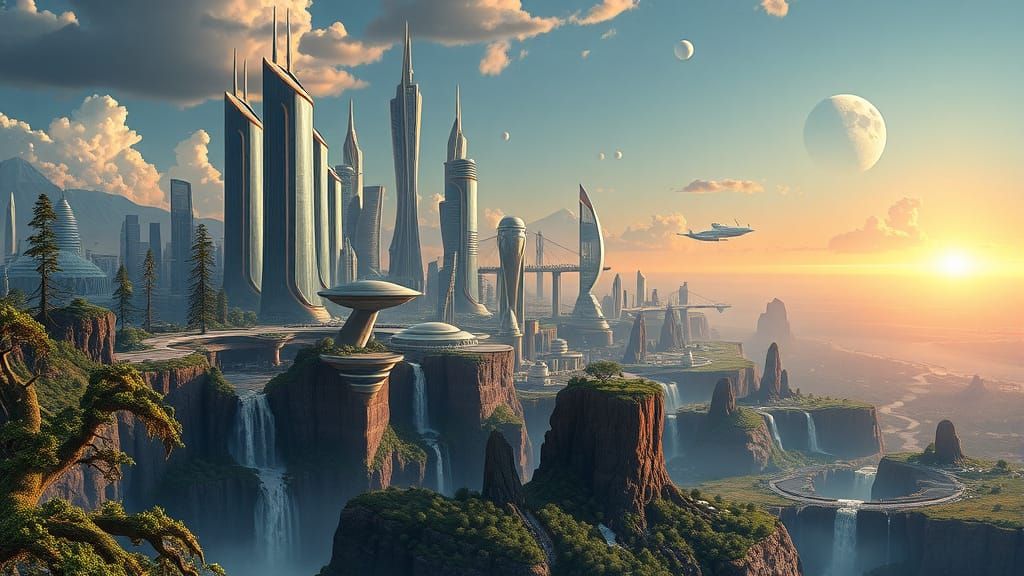 Futuristic City Skyline Blends Nature and Innovation