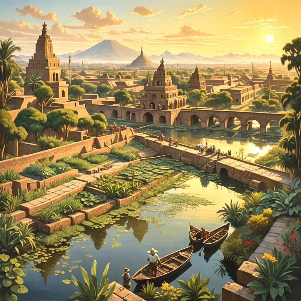 Tenochtitlan at its Peak: A Renaissance-Style Painting