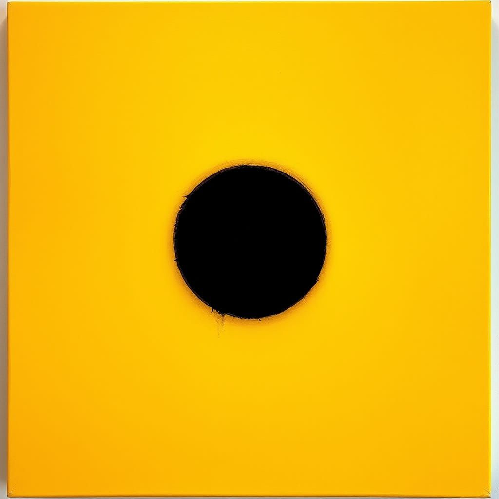 Abstract Golden Yellow Canvas with Black Dot Painting