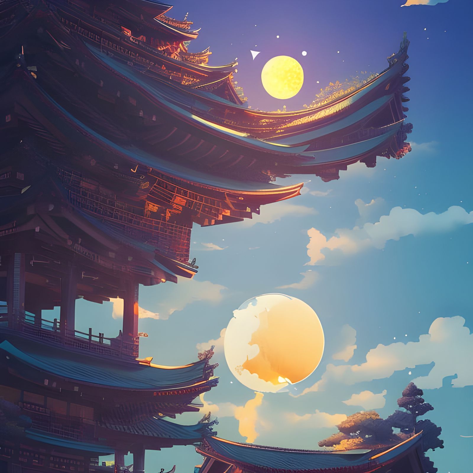 Japanese Sun and Moon in Maximalist Photoillustration