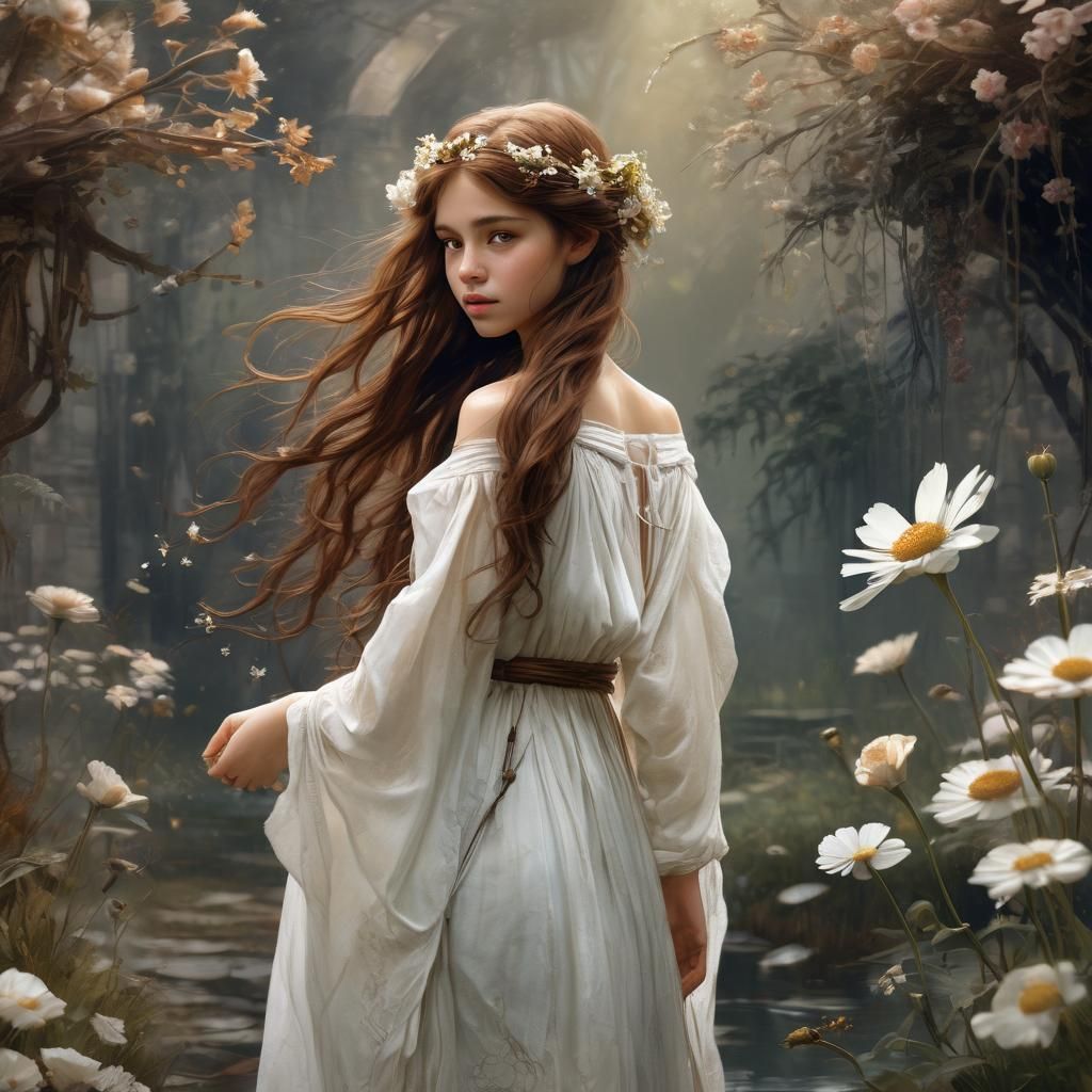 Beautiful Fairy in White Dress Digital Painting