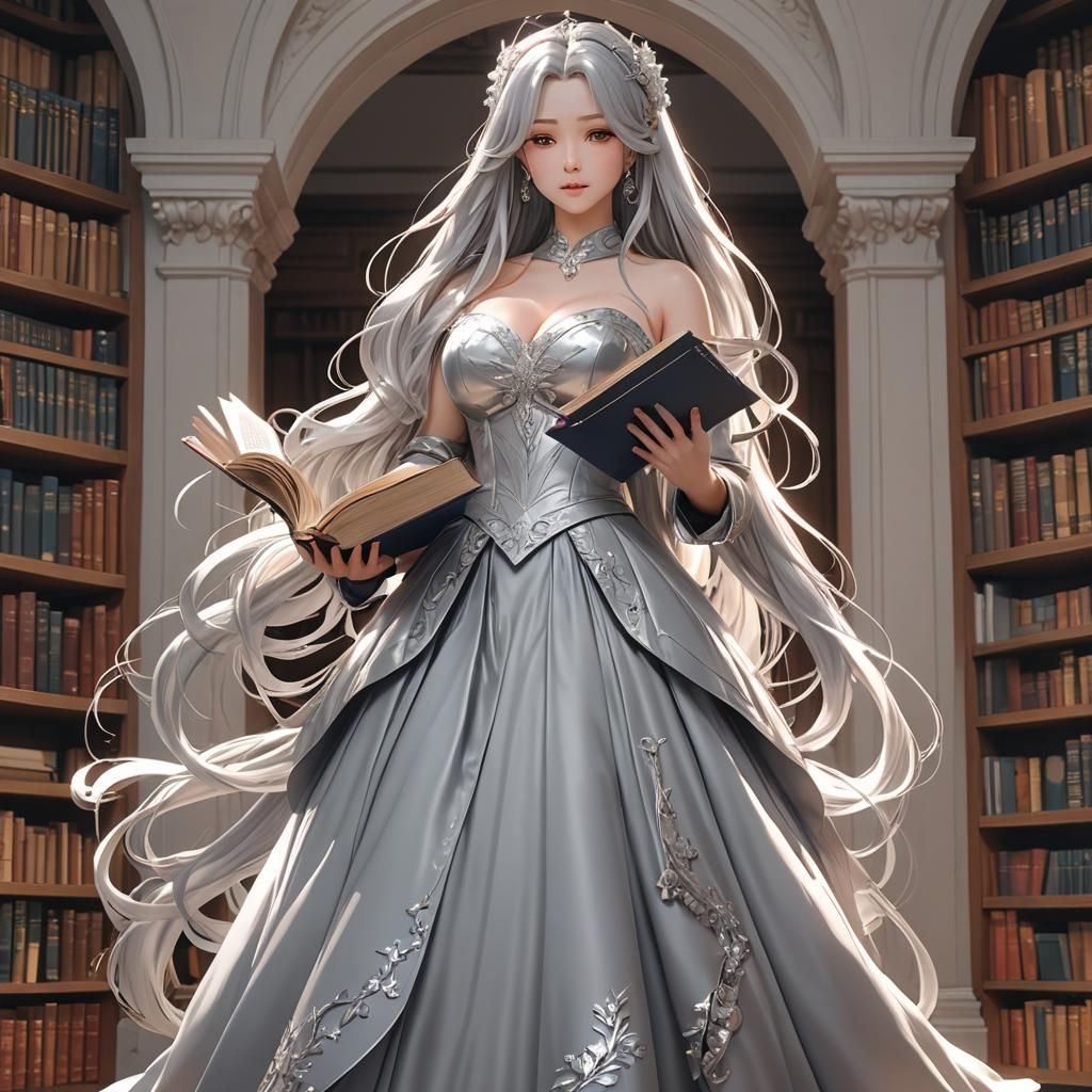 Curvy Woman with Silver Hair in Anime Art