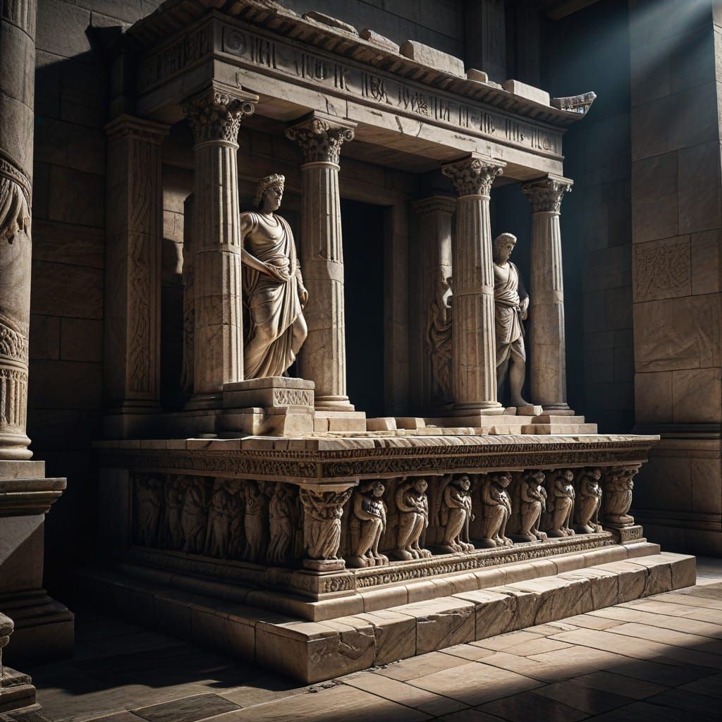 Pergamon Altar Masterpiece in Moody Chiaroscuro Lighting