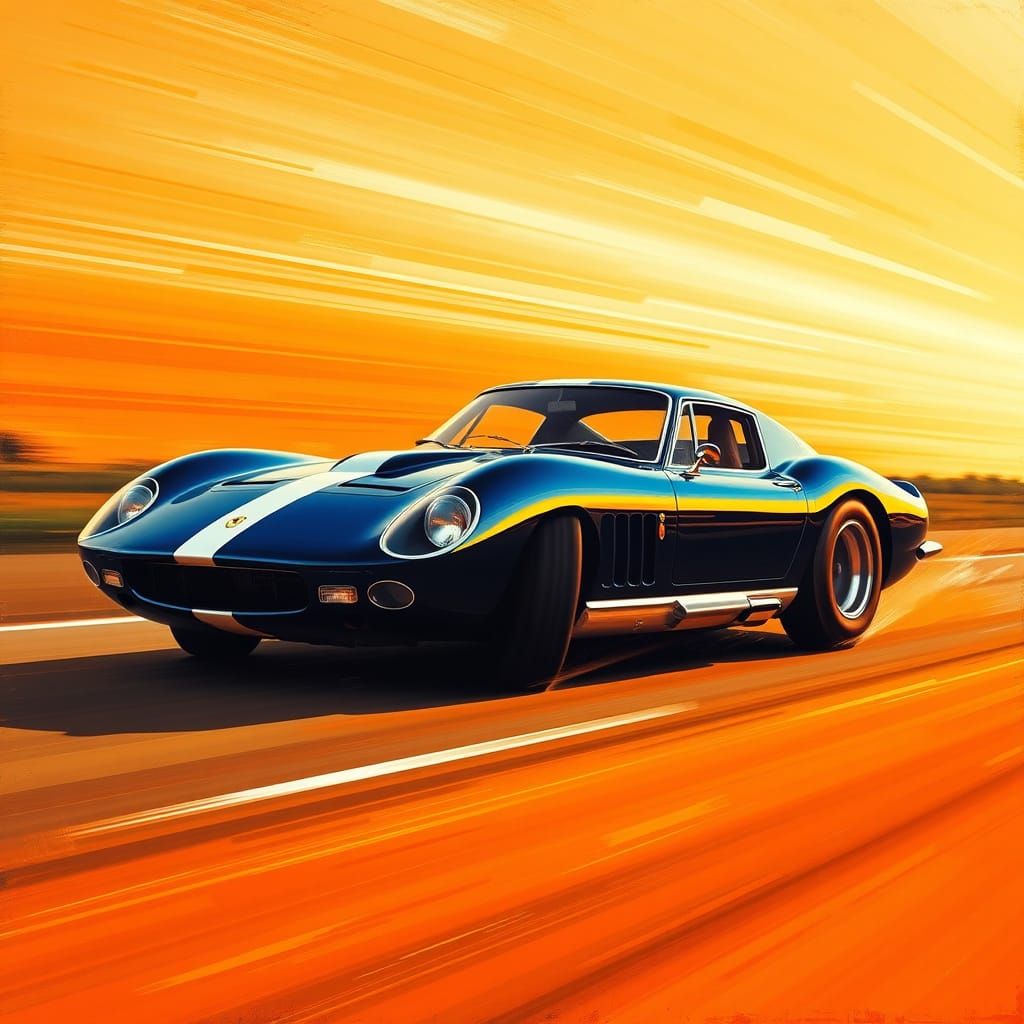 Majestic Blue and White Striped Ferrari 250 GTO in Sunset Hu...