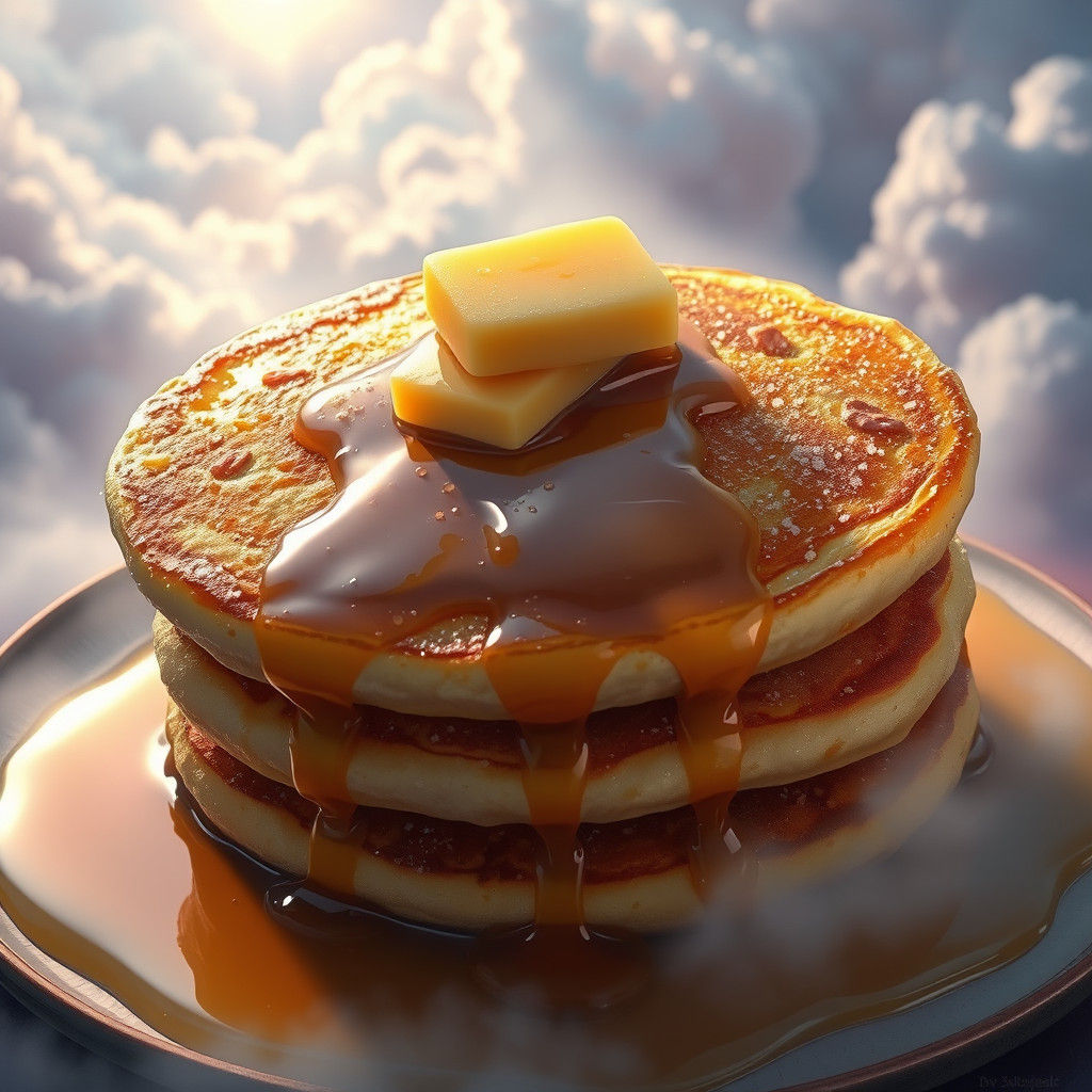 Golden Brown Pancake in Dreamlike Landscape