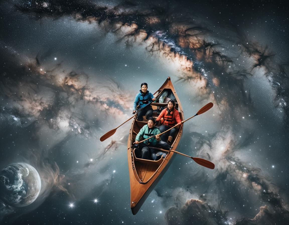 Hyperrealistic Canoe Drifting in Space