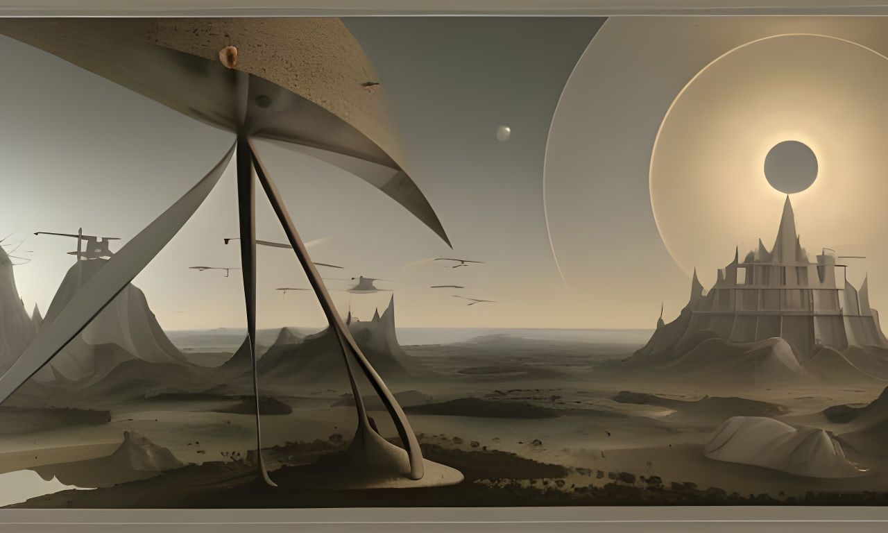 Retrofuturistic Gateway Portal in Polychrome Sunset