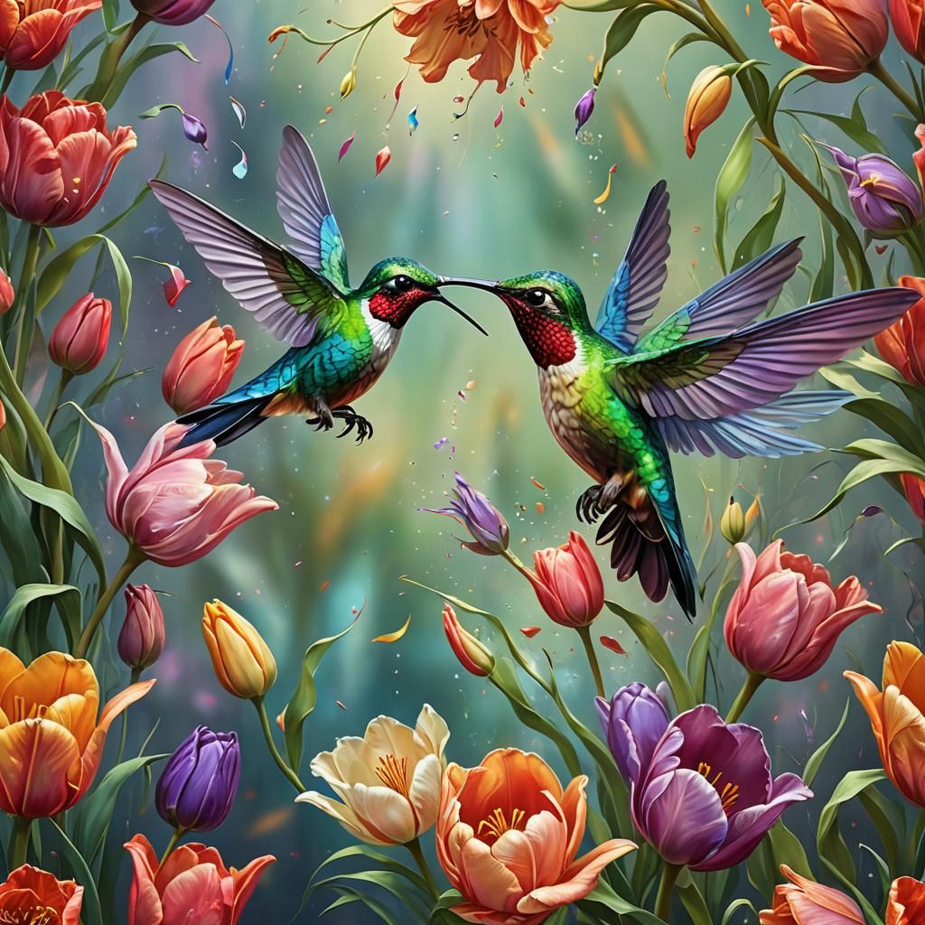 Hummingbird Sipping Nectar: Digital Oil Painting