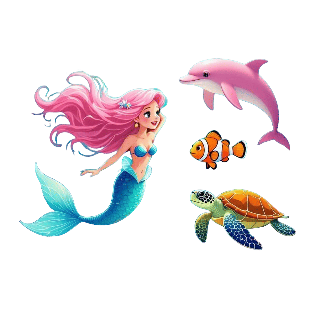 Mermaid and Friends in a Vibrant Coral Reef