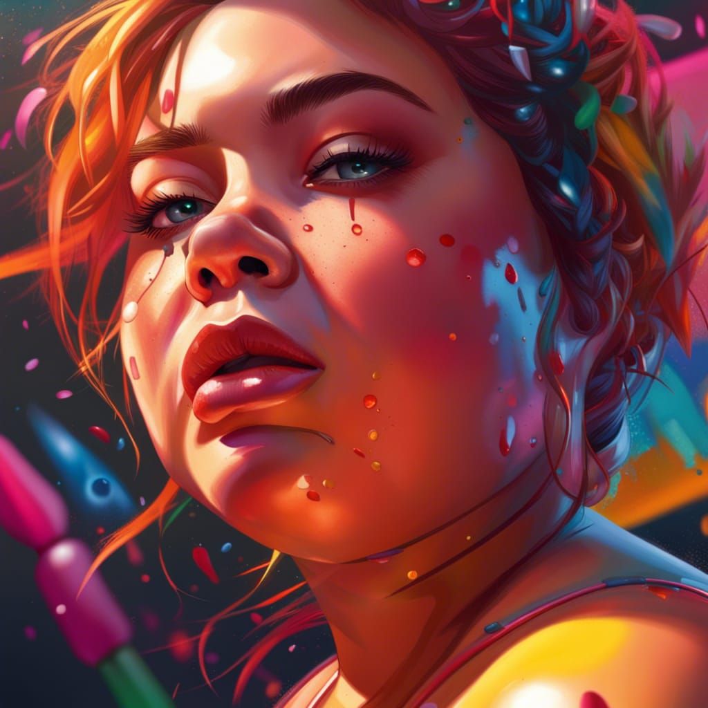Hyperrealistic Portrait of Plus-Size Woman in Splash Art