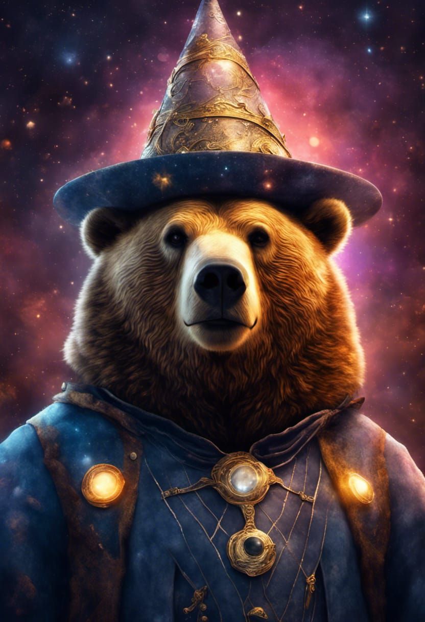 Magical Bear Portrait Reflecting Space, Digital Art