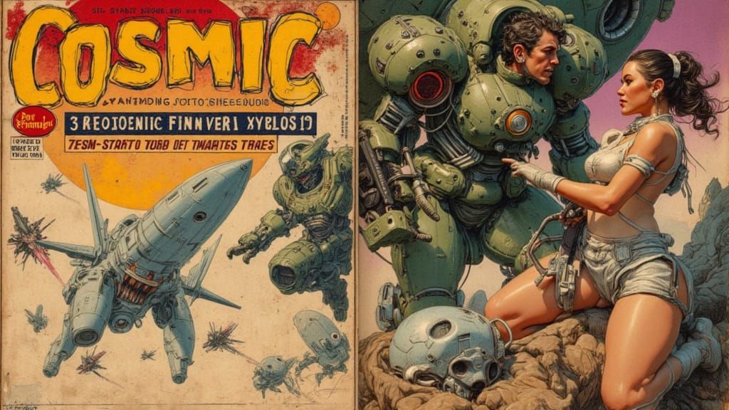 1940s Pulp Sci-Fi Magazine Cover: Rex Starfire Battles Robo-...