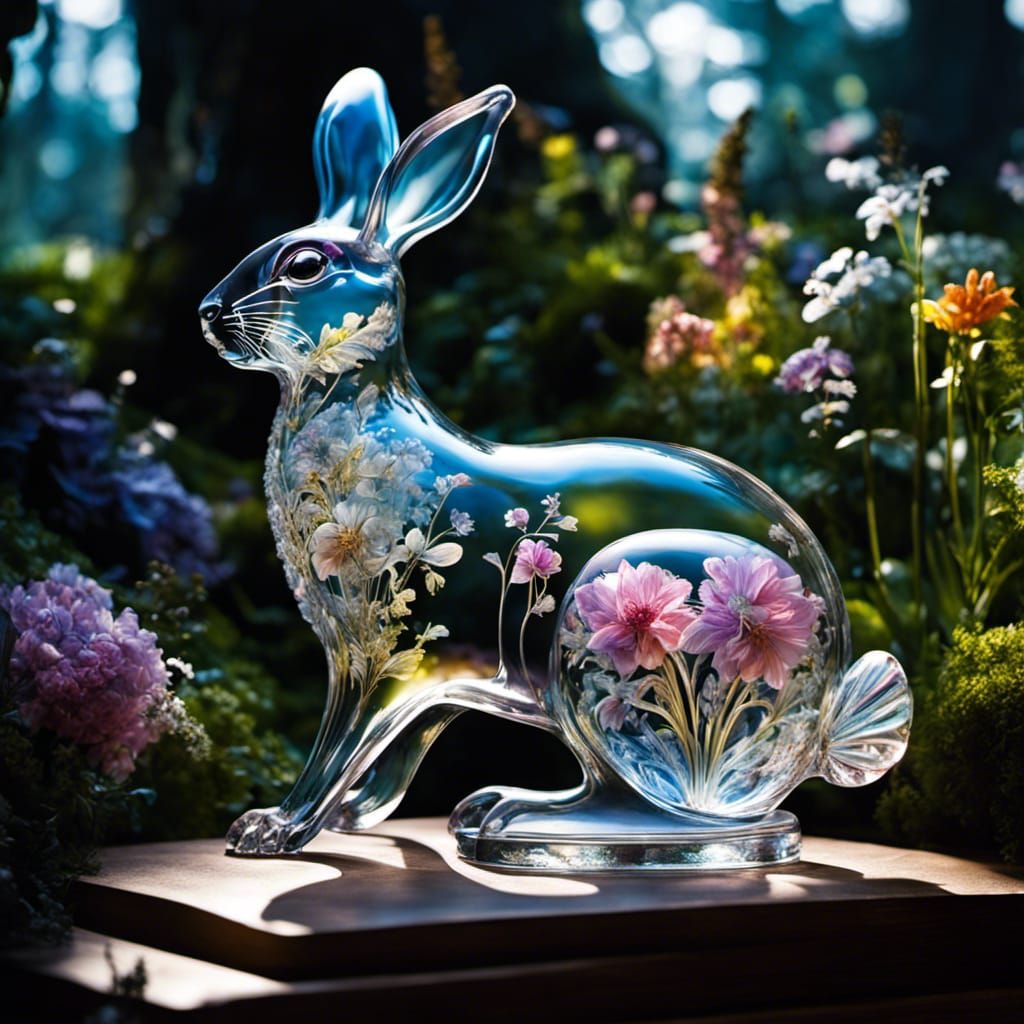 Dreamscape: Majestic Transparent Glass Rabbit