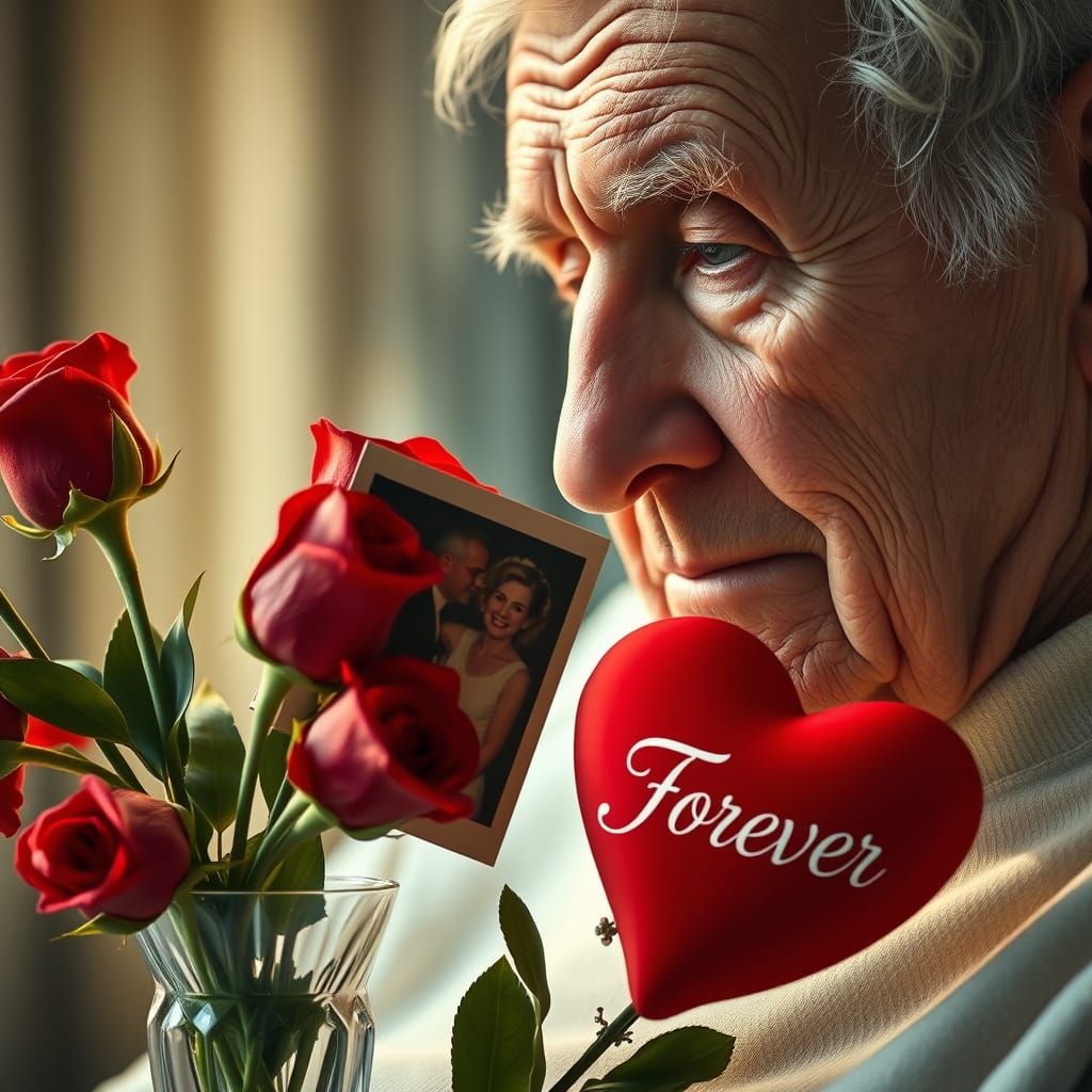 Elderly Man's Tender Valentine's Moment