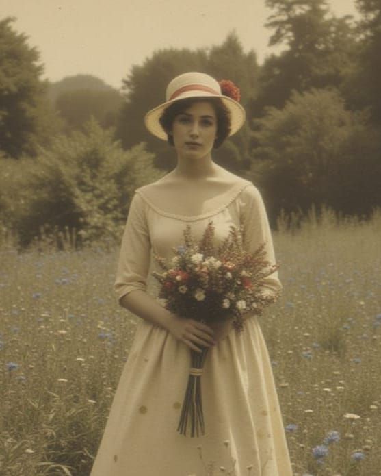 1940s Woman in Flower Garden, Impressionist Photography Styl...