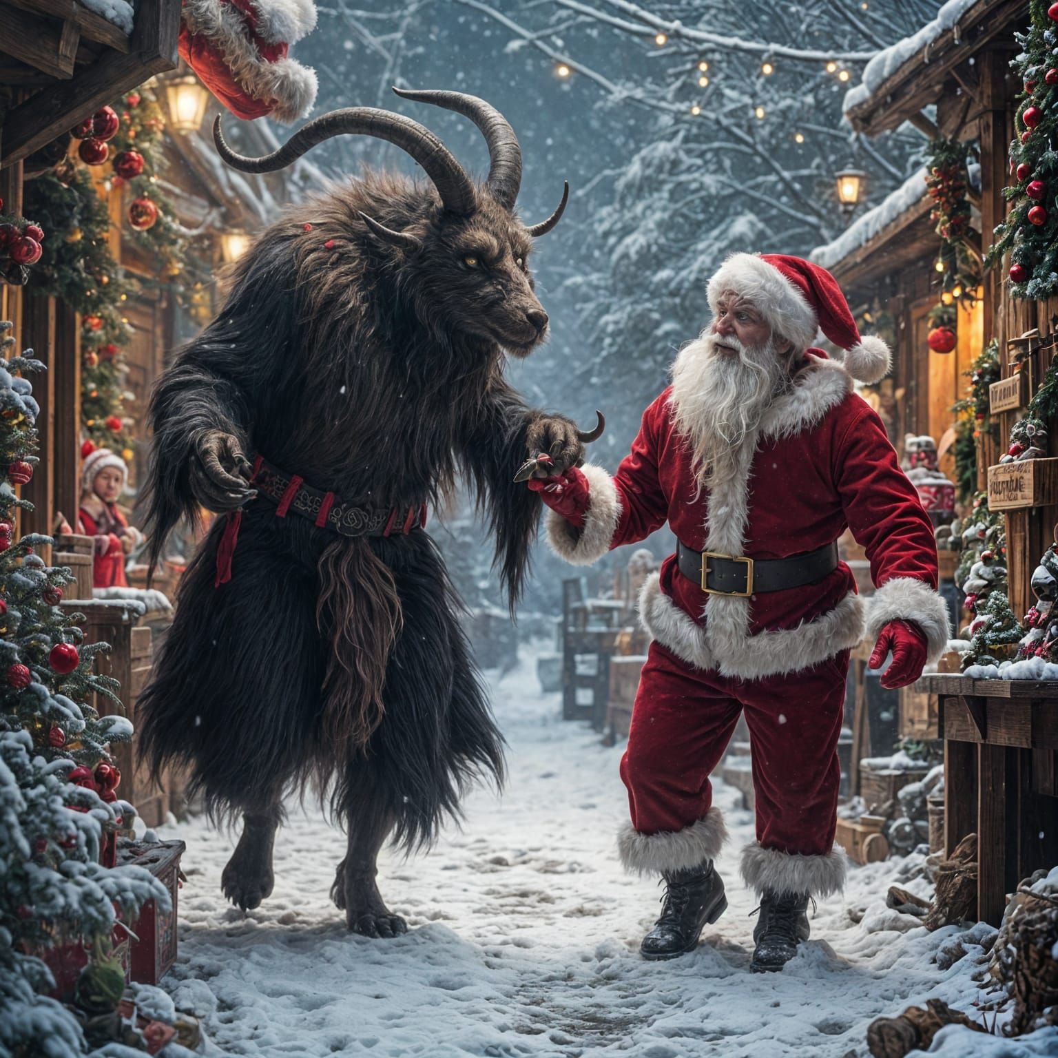 Krampus Stalks Santa at the North Pole in a Merry Confrontat...