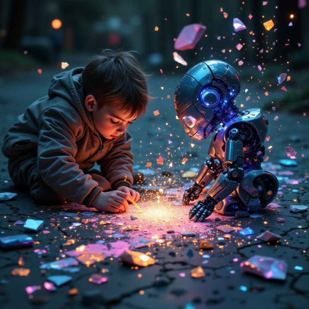 Child Teaches Robot to Draw in Surreal Cinematic Style