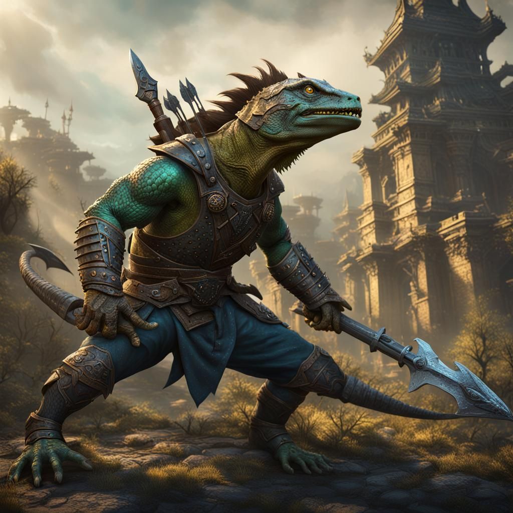 Lizardfolk Warrior: Detailed Matte Painting