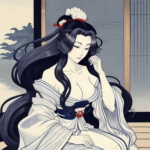 Elegant Woman in Dressing Room, Ukiyo-e Style