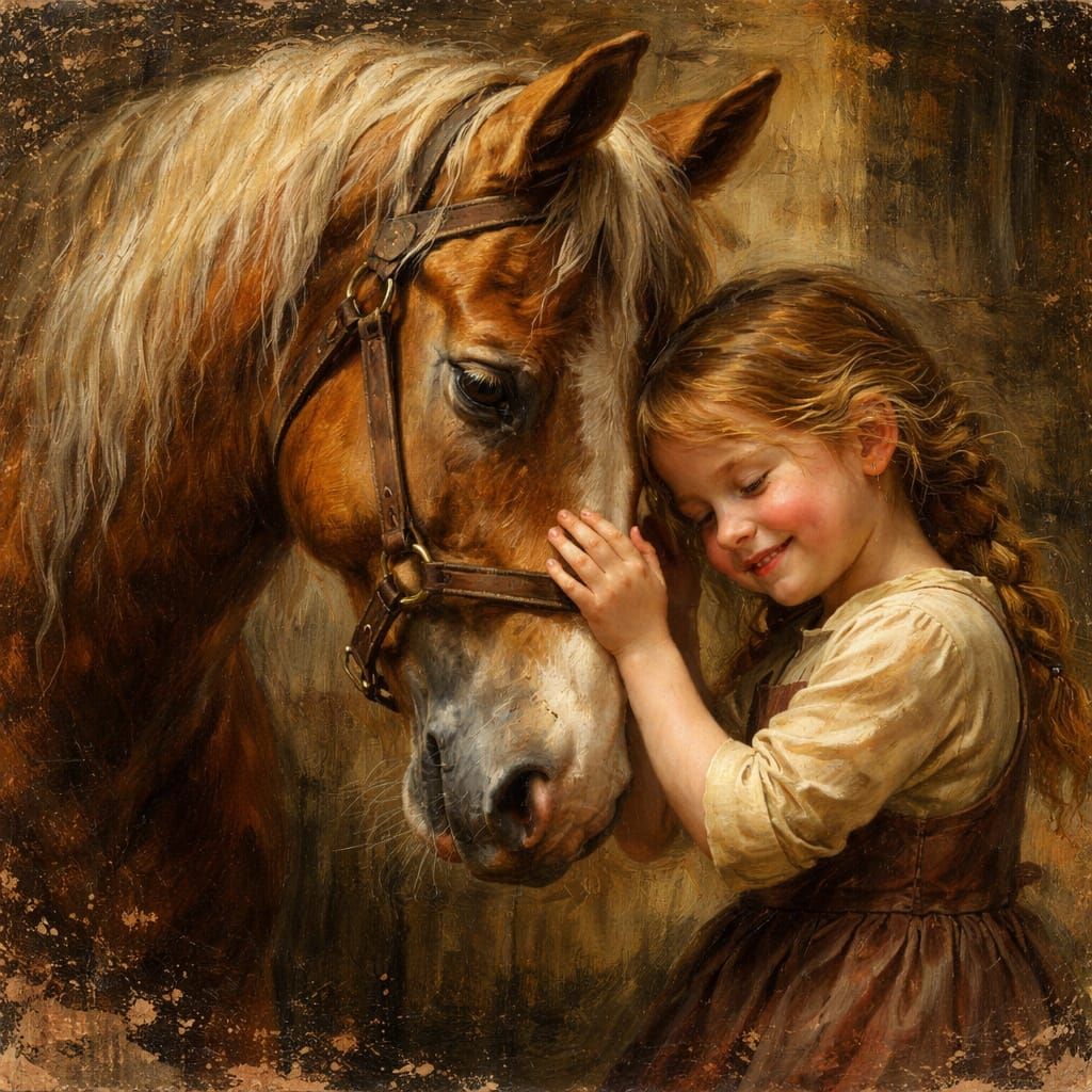 Child's Bond with Horse in Enchanted Stable