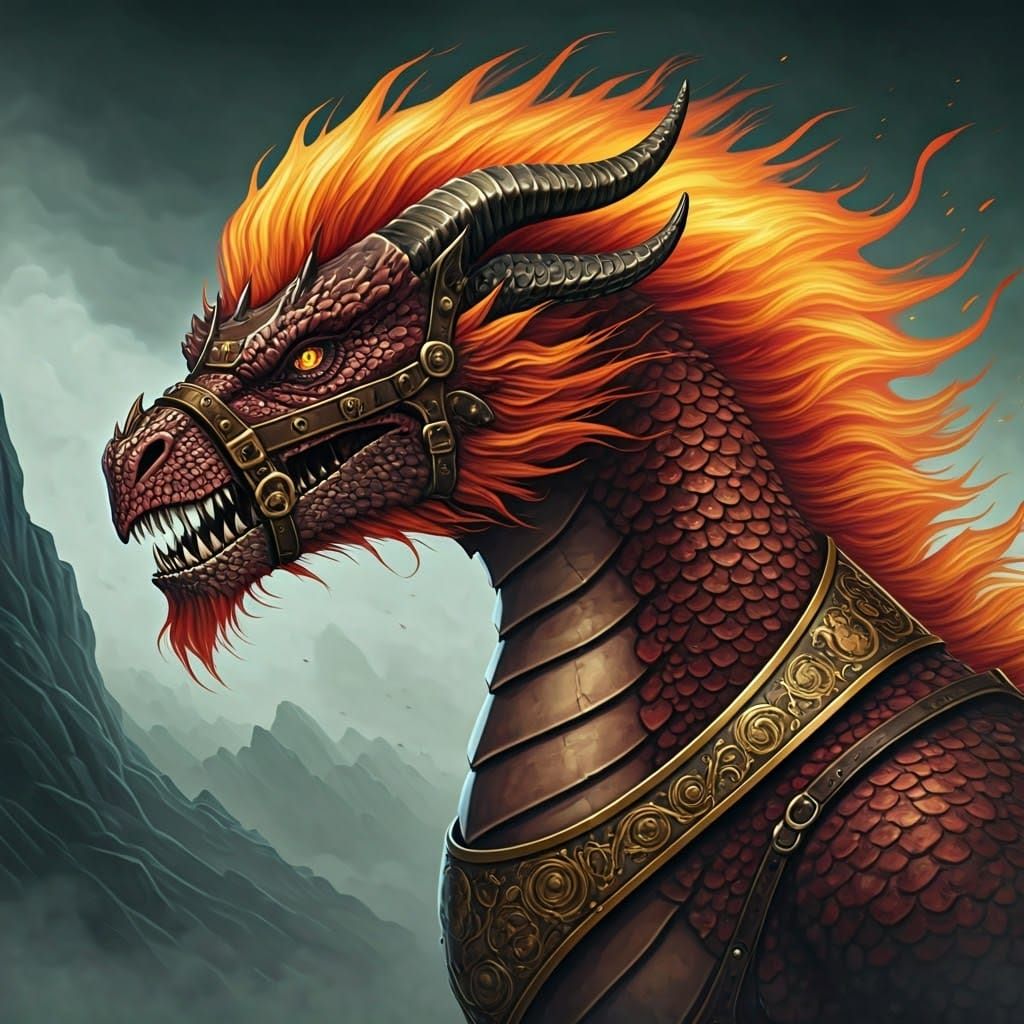 Western Dragon with Brass Harness in Comic Book Style