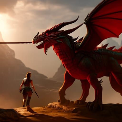 Lara Croft with Red Dragon: 3D Digital Art