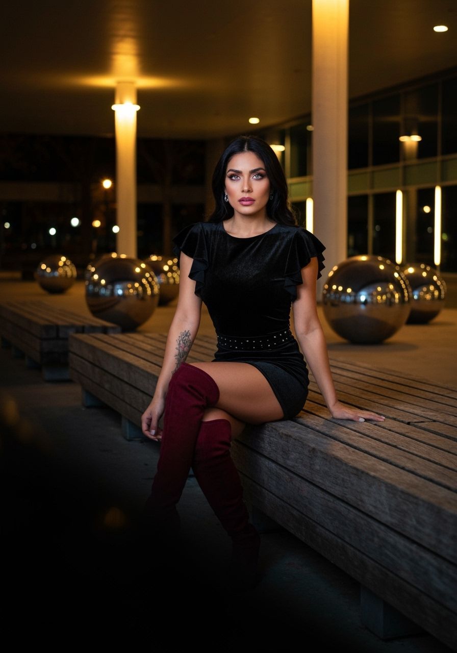 Elegant Mexican Woman in Art Space, Cinematic Style