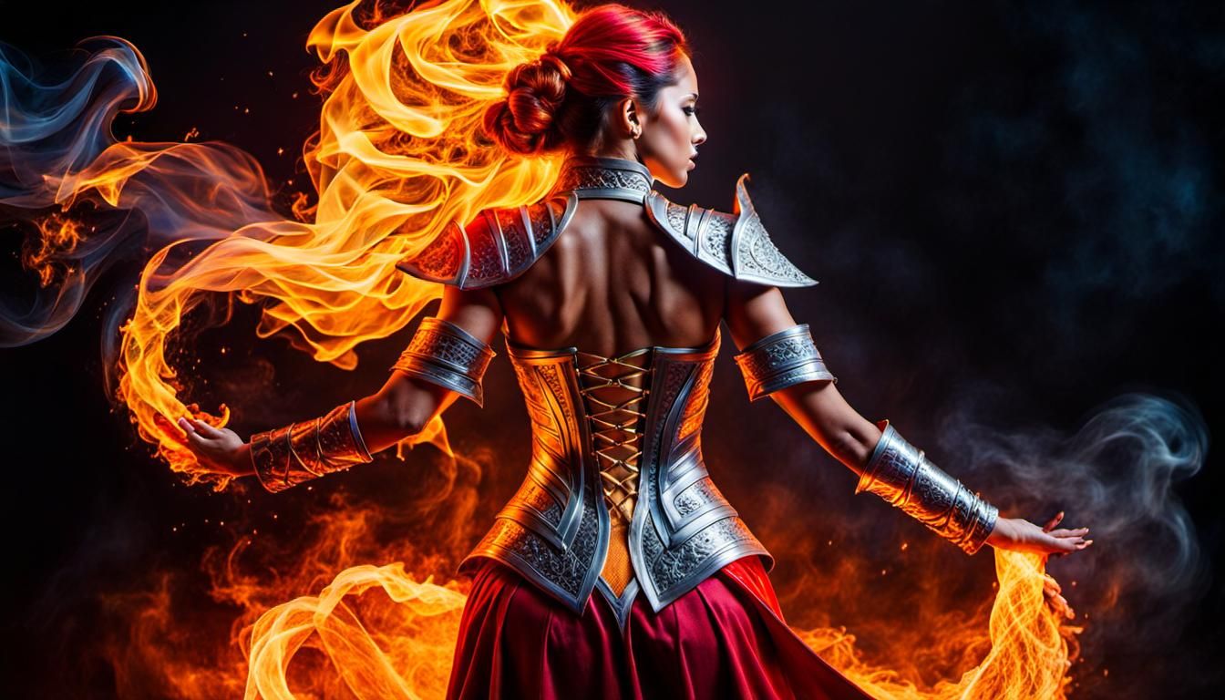 Alluring Fire Mage Controlling Flames Portrait