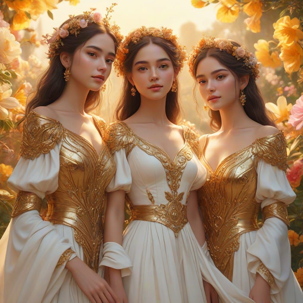 Girls in Heavenly Gardens: Vibrant Fantasy Illustration