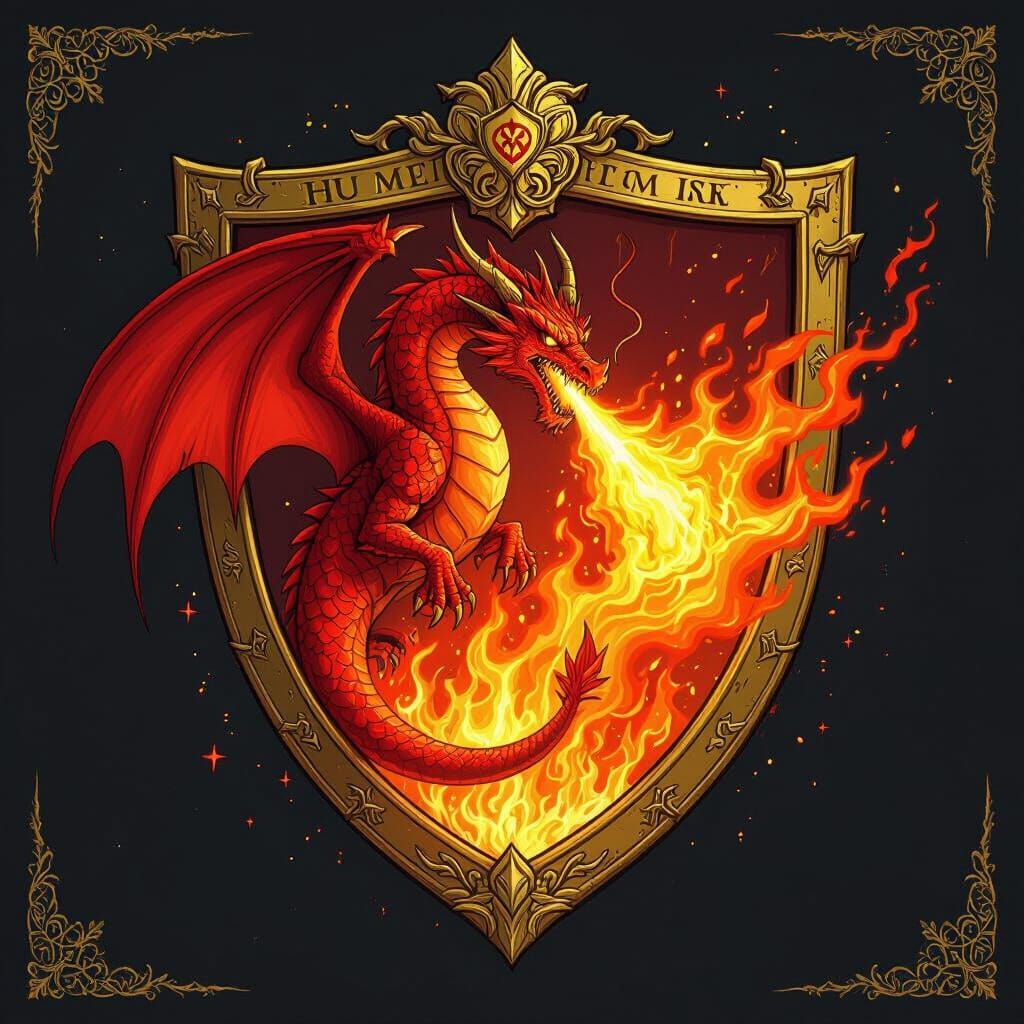 Golden Shield with Fierce Red Dragon, House Lumora Emblem