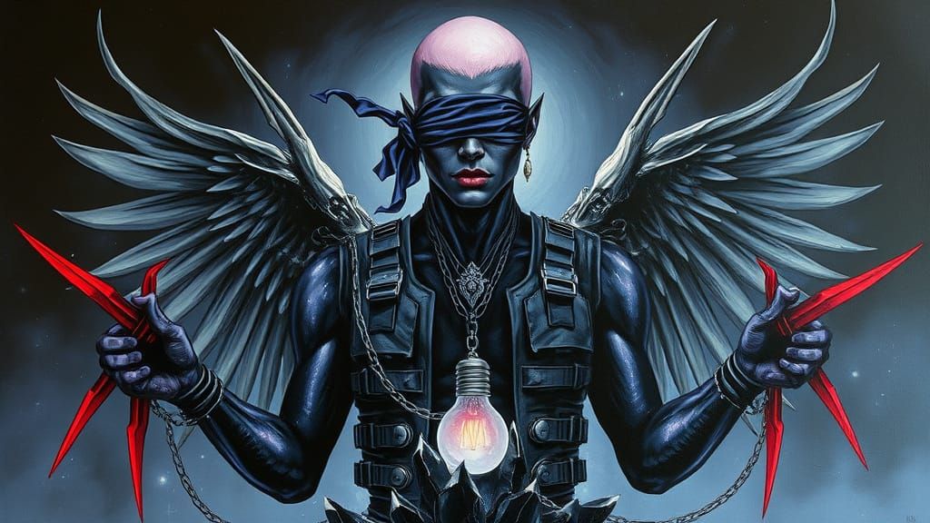 Gothic Deity Portrait with Bloodblade Wings