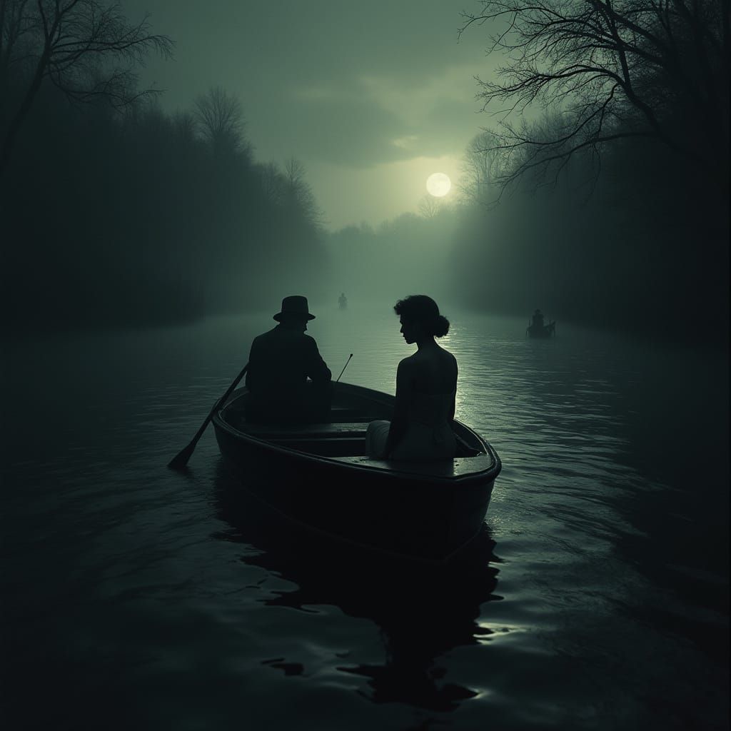 African Queen Boat on Surreal River