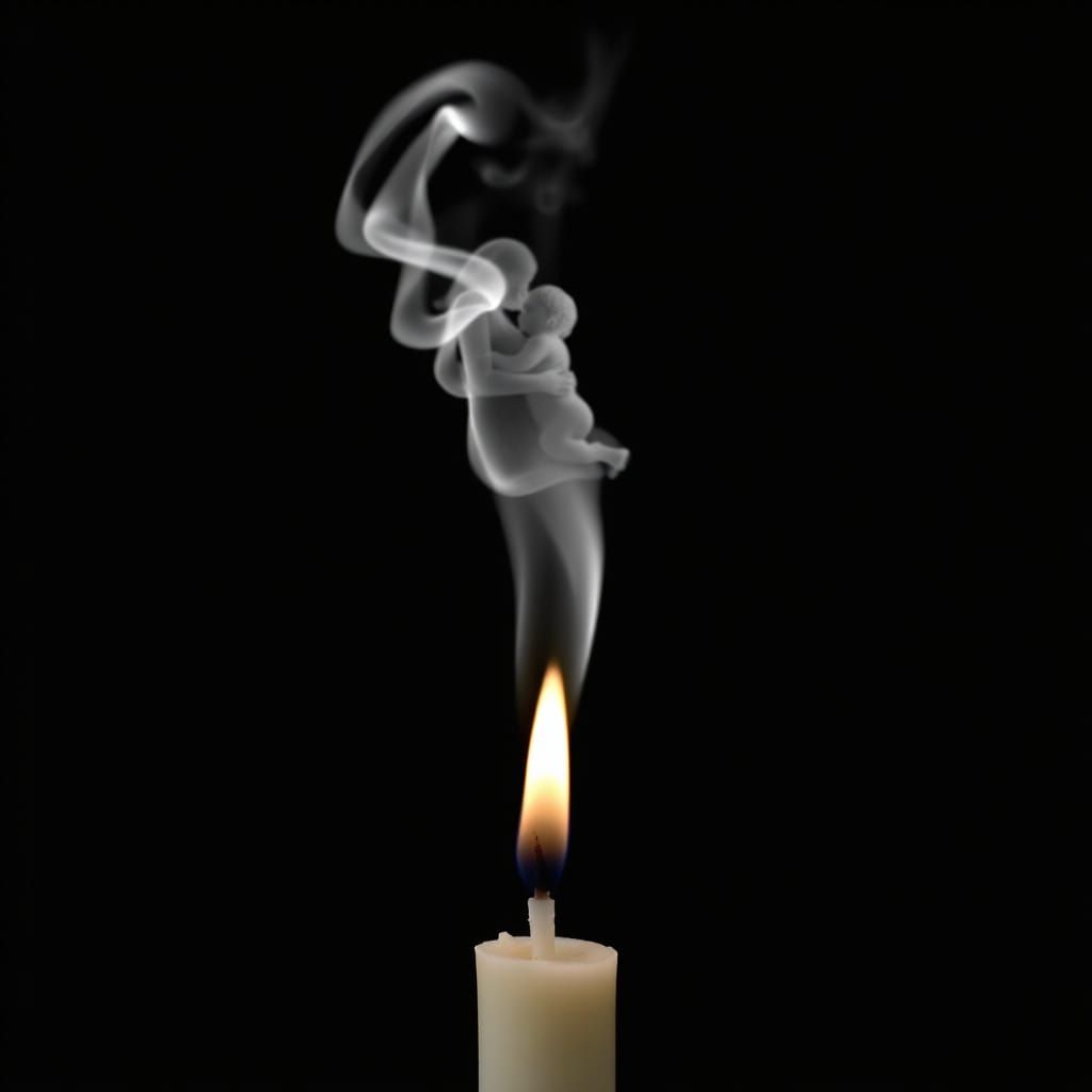 Candle Flame Transforms Into Woman Holding Baby
