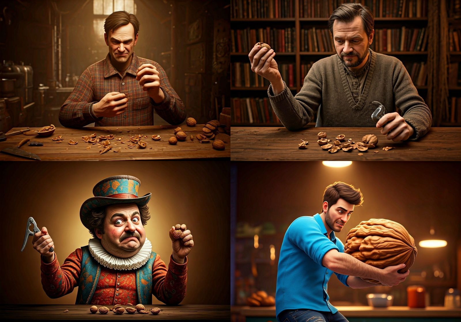 Man's Determined Expression Cracking a Nut in Hyperdetailed ...