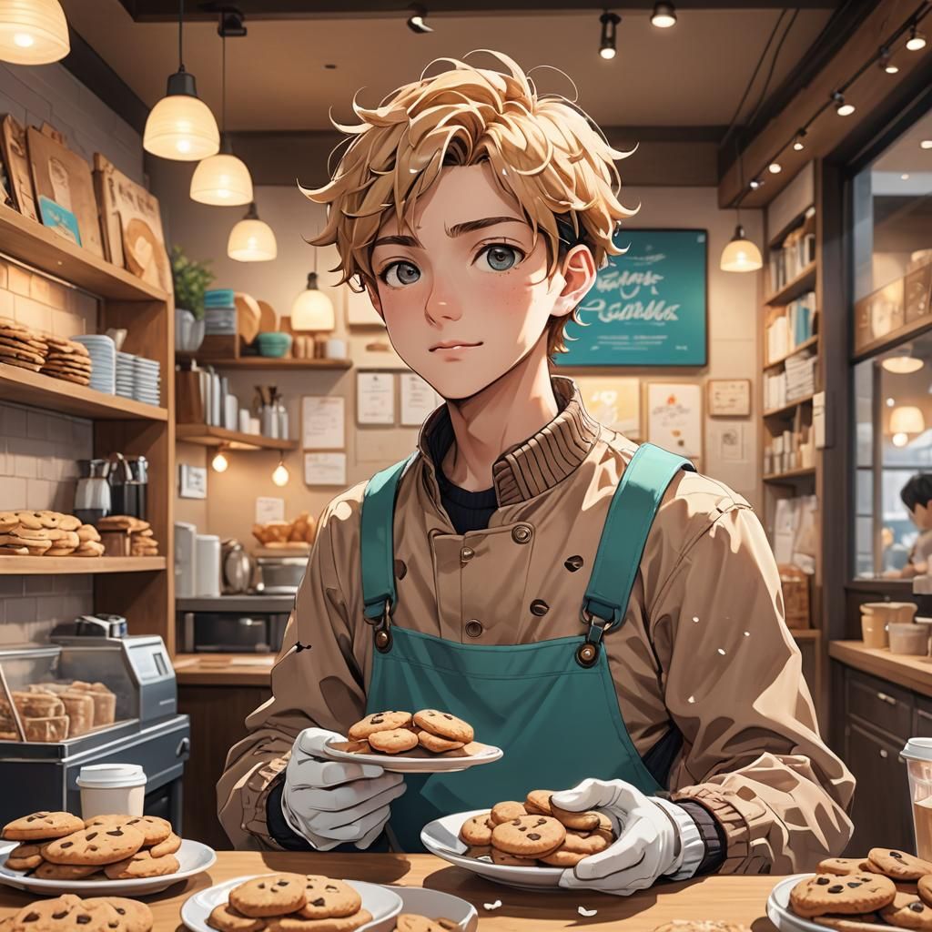Anime Cookie Boy Portrait in Coffee Shop