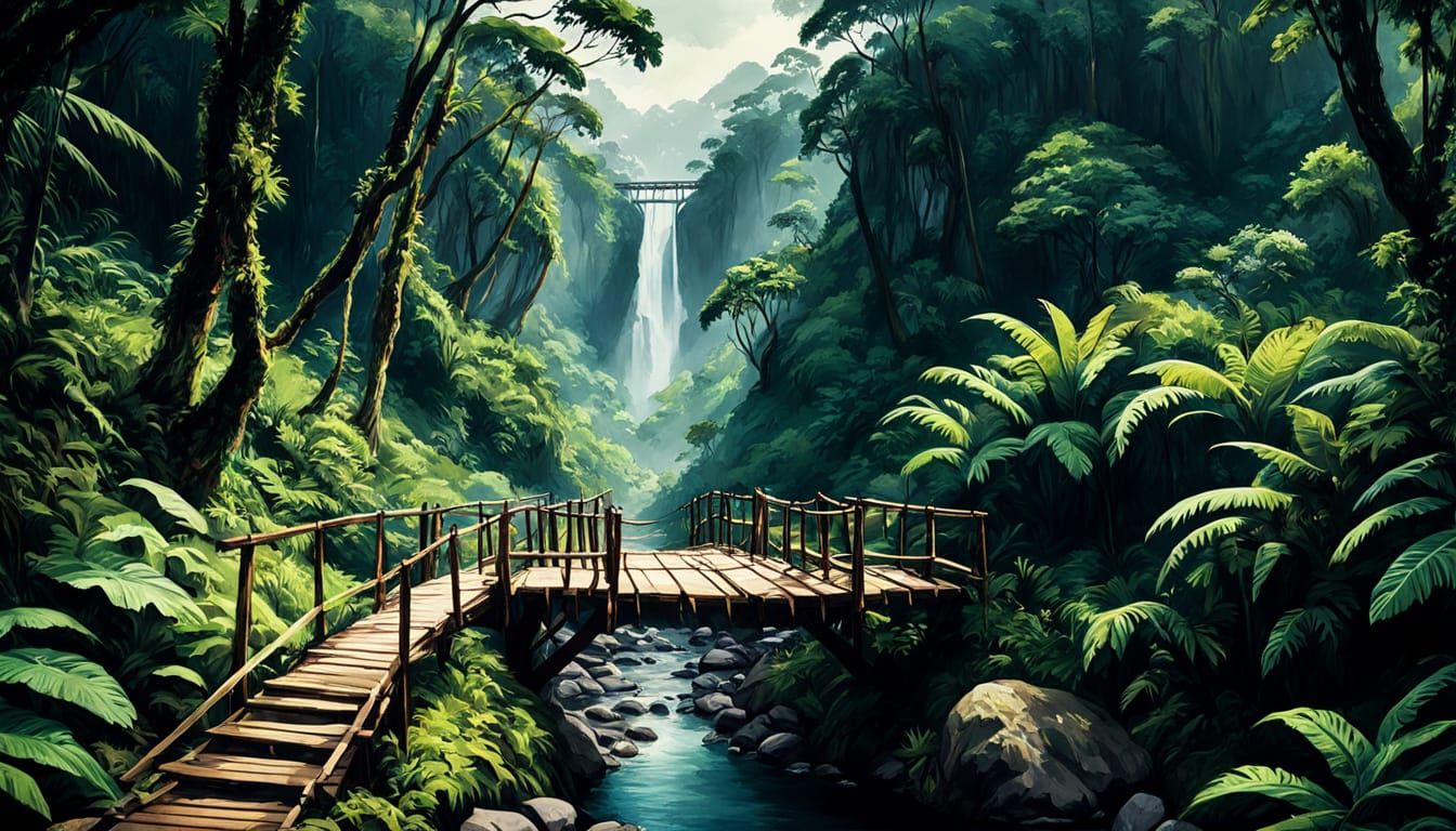 Epic Jungle Footbridge in Cinematic Film Style