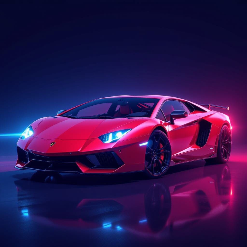 Sleek Red Lamborghini with Blue Headlights