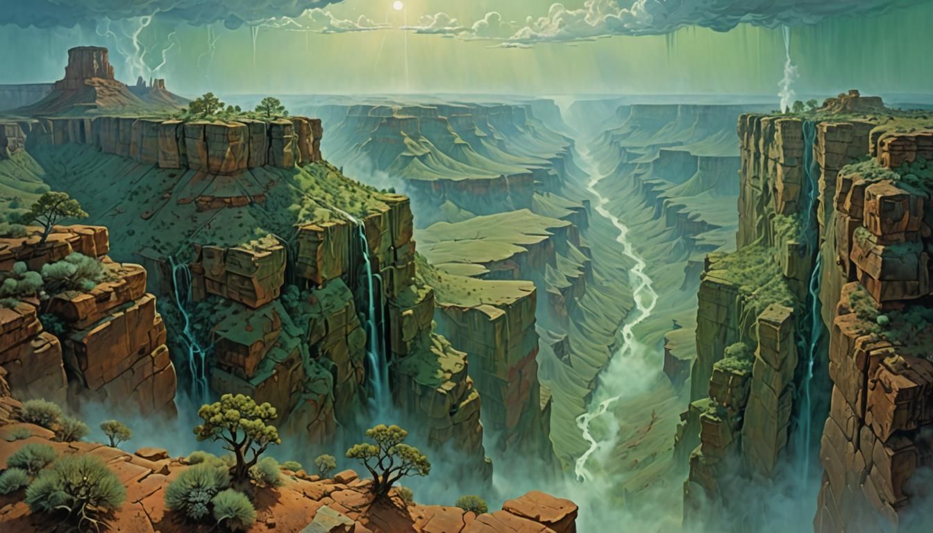 Grand Canyon with Celtic Spirits in Surrealist Style