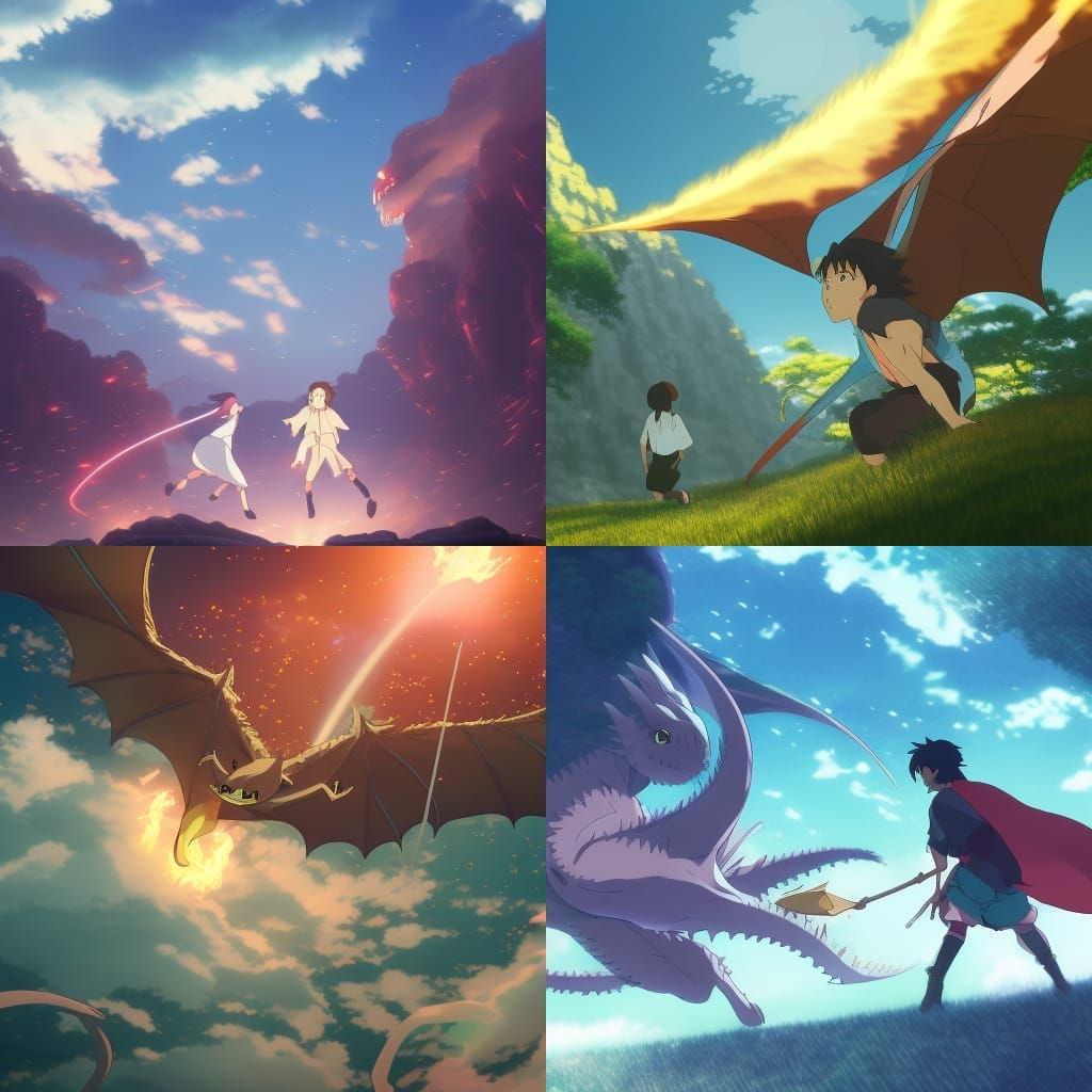 Dragons Clash with Magic in Anime Style