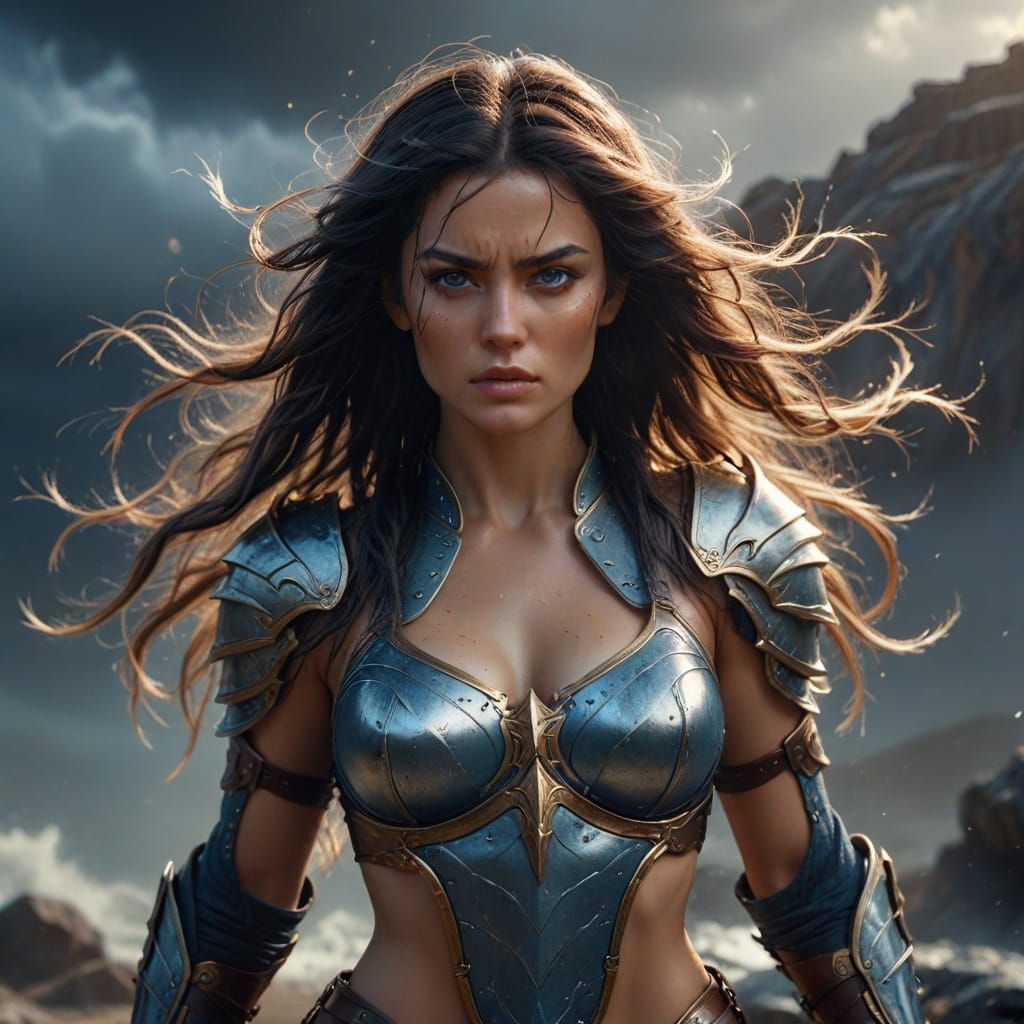 Epic Fantasy Warrior Maiden in Steel Bikini Armor, Empowered...