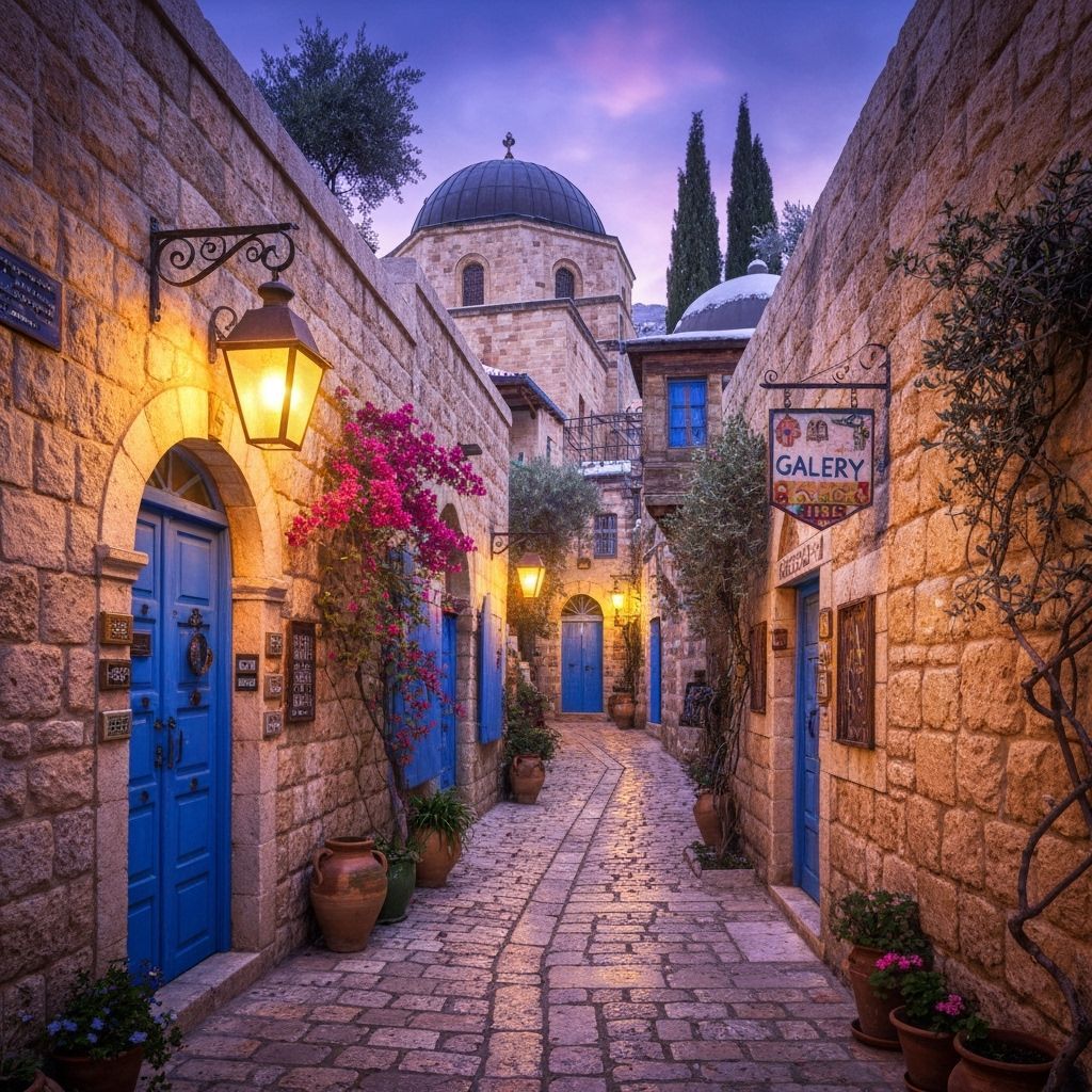 Mystical Golden Hour Alleyway in Safed, Israel