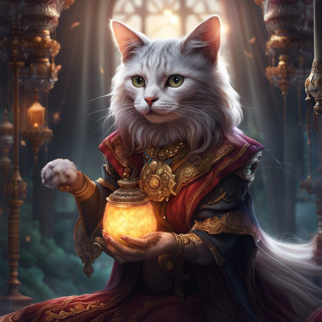 Magical Cat Priestess in Detailed Digital Painting