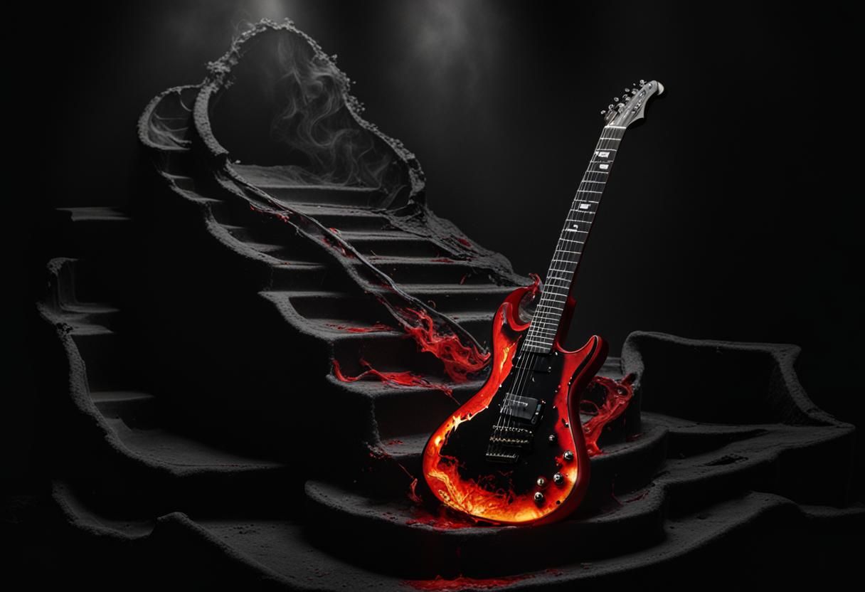 Surreal Bloody Goth Girl Guitar in Dali Style