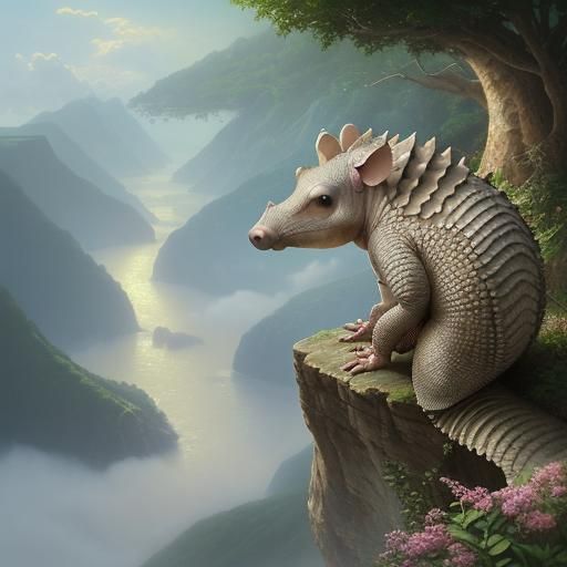 Armadillo Overlooking the Sea: Ethereal Fantasy Art
