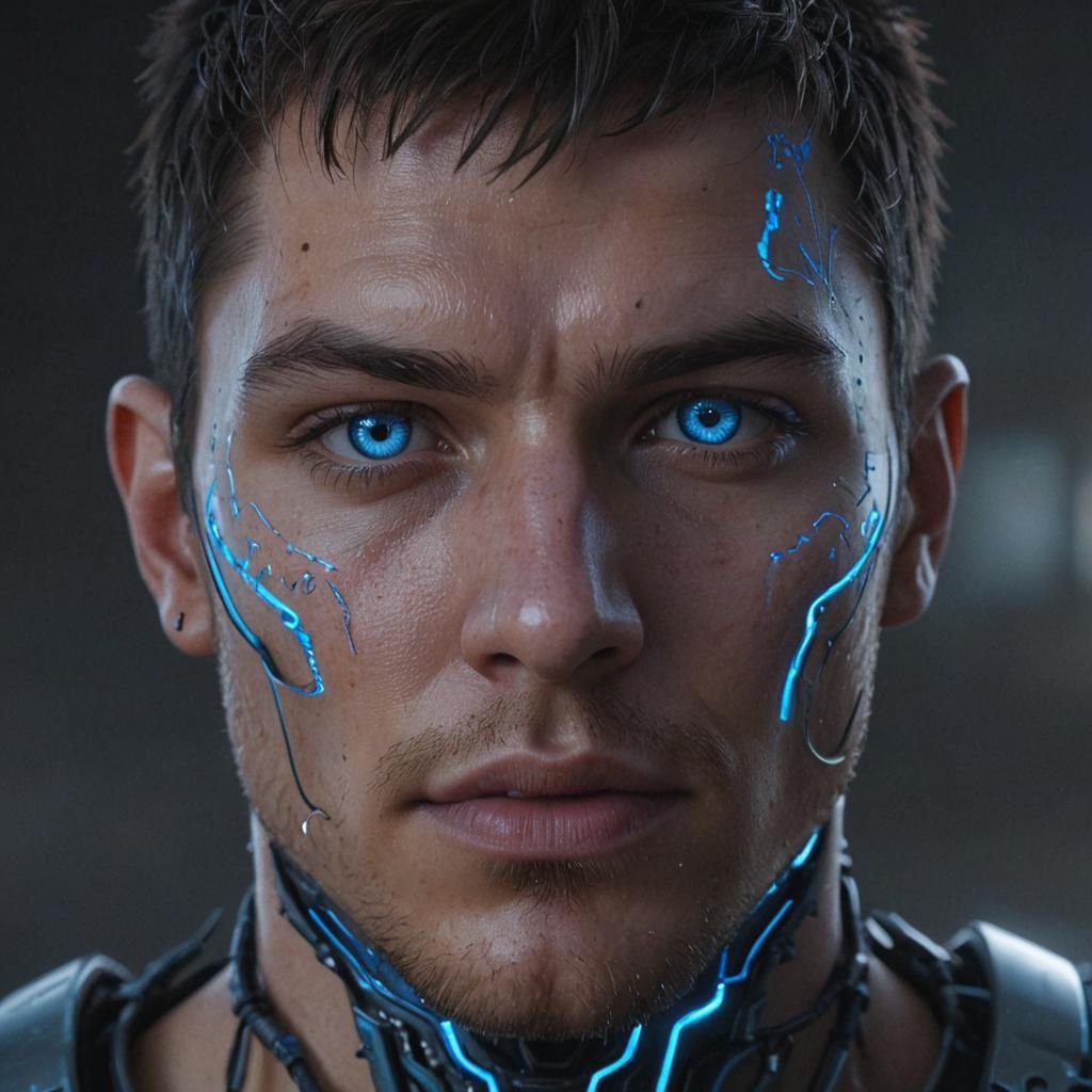 Hot Male Cyborg in Cyberpunk Style