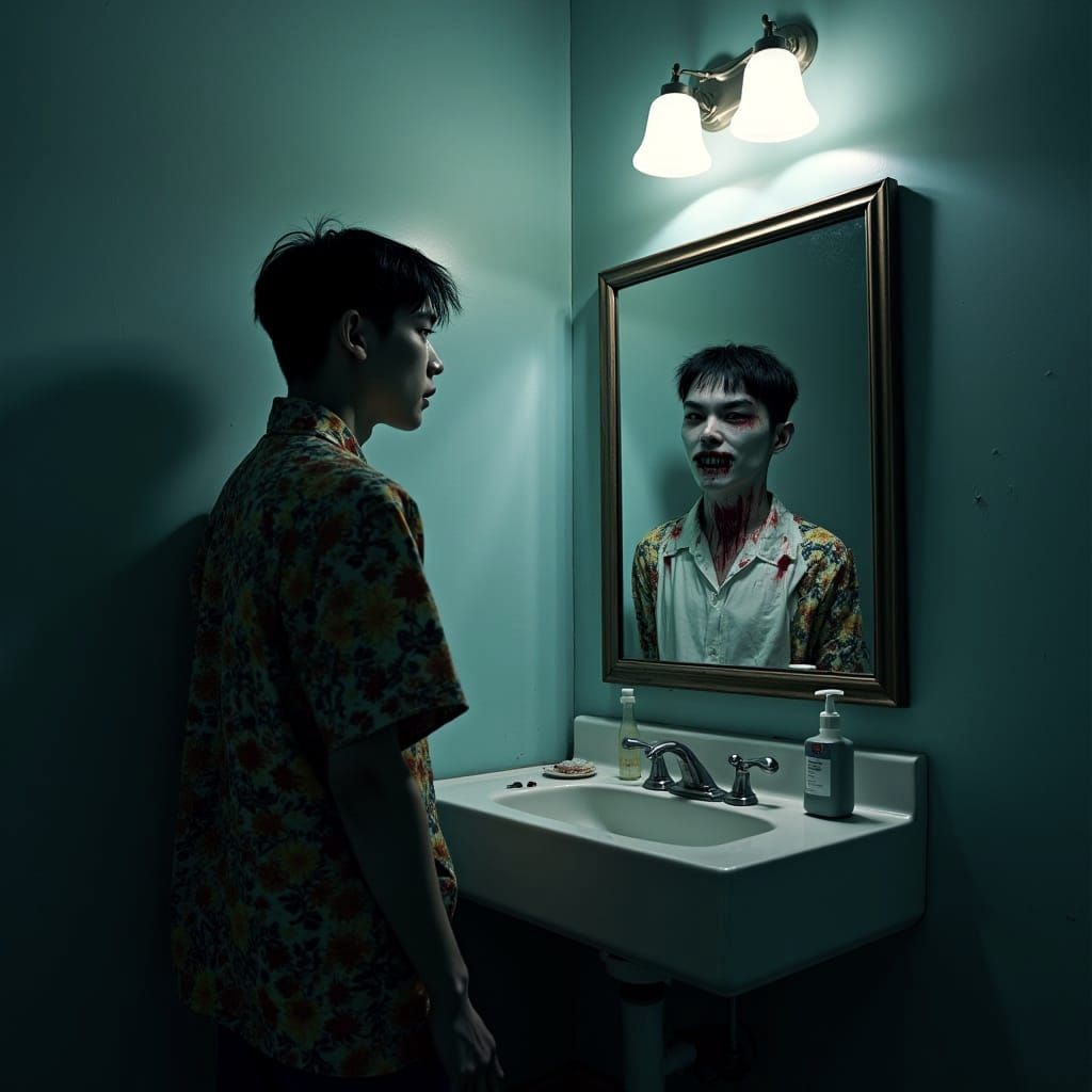 Yeosang's Dark Reflection in a Bleeding Mirror