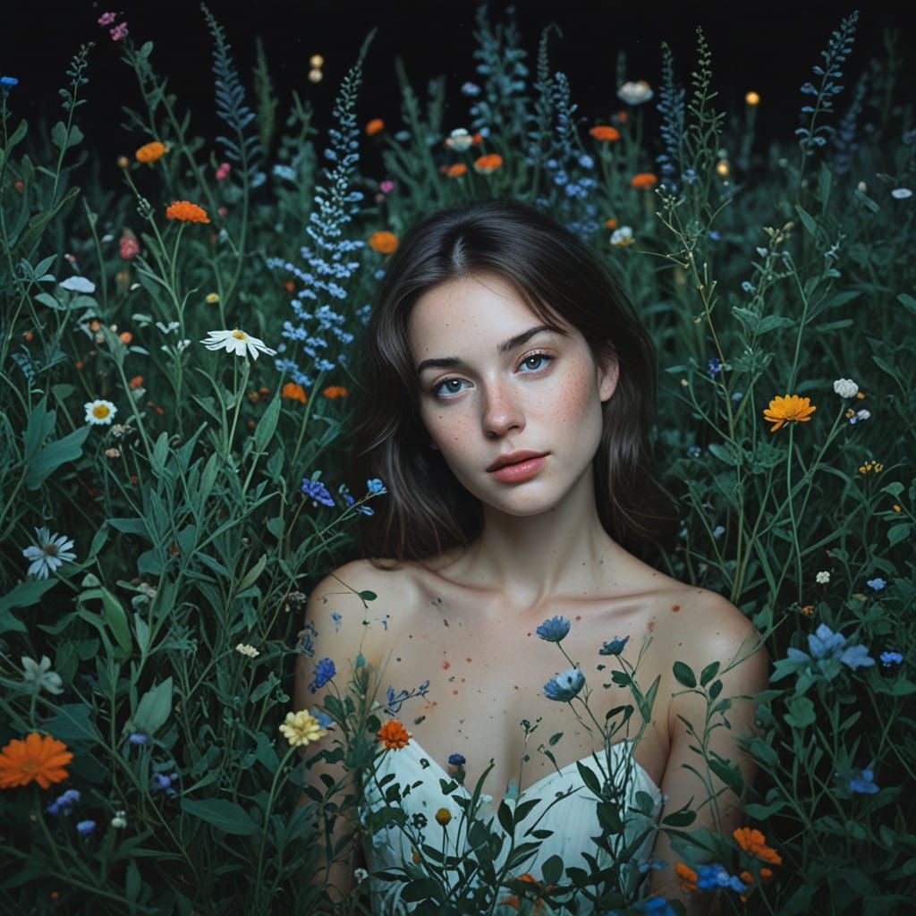 Whispers of Wildflowers in a Dreamy Nighttime Scene